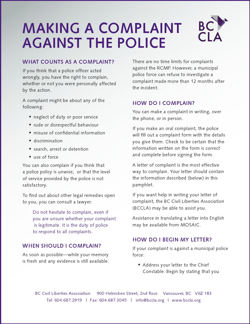 Making a Complaint Against the Police - BC Civil Liberties Association