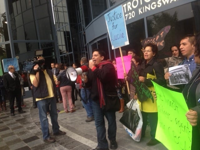 Demonstration at the Coroner's inquest into the death of Lucía Vega Jiménez.