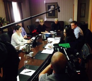 The BCCLA team gathers with the Carter and Johnson family in preparation for the Supreme Court  ruling in Ottawa as a documentary film crew looks on. 